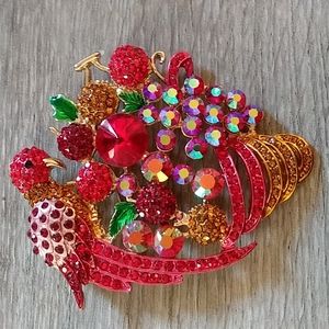 Bird and flower basket brooch